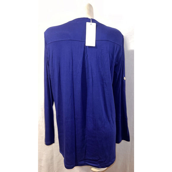 New YA YA BAY Top Women's Size 3XL Royal Blue Zip Neck Roll Tab LS Shirt Tunic - Picture 7 of 8